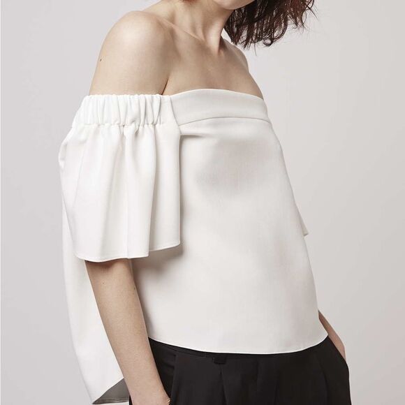 Topshop Bardot Structured Off Shoulder Shirt Blush Cream Size 8 - Picture 11 of 15